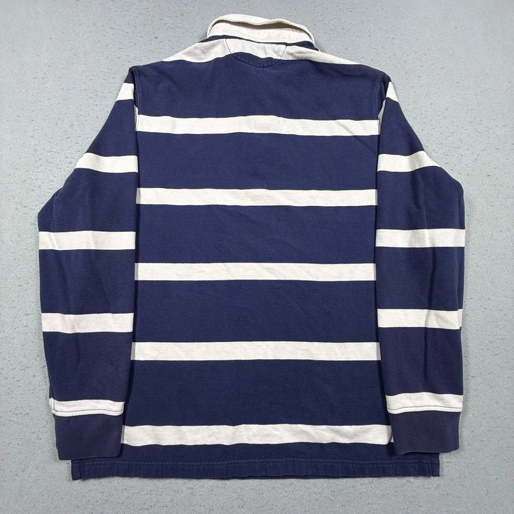 Polo Ralph Lauren Mens XL Rugby Shirt Navy Blue White Striped Long Sleeve Polo